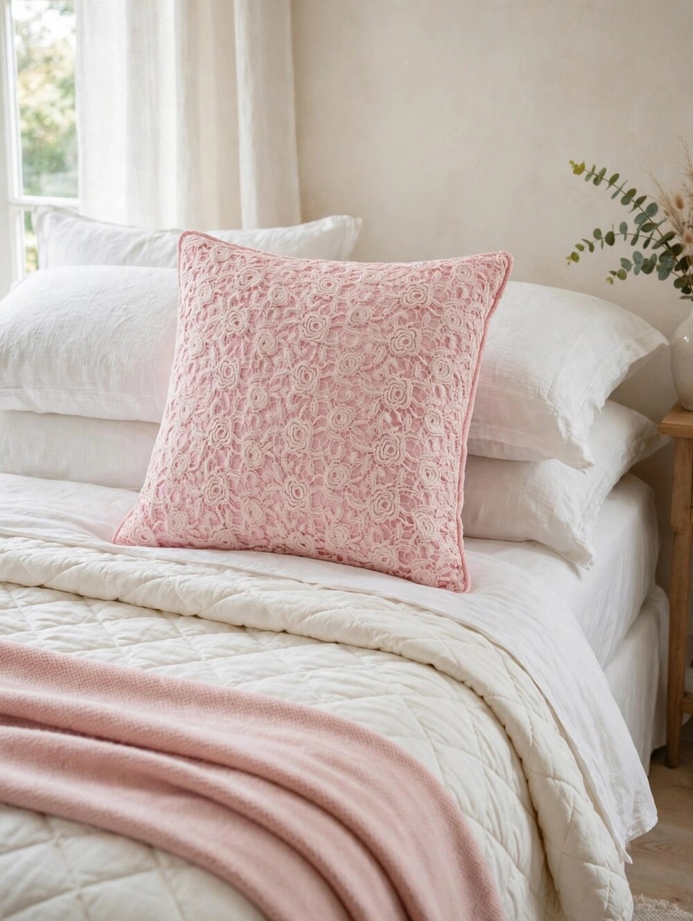 Land Of Nod 16 X 16 Pink Lace Pillow Cover